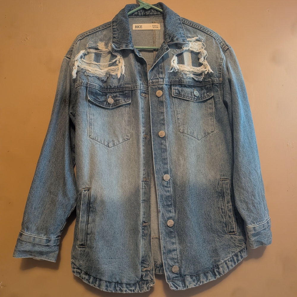 BKE Light Blue Distressed Denim Jacket